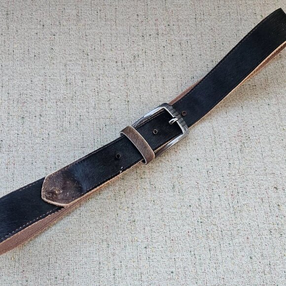 Real Fur Belt Dark Brown Hair Fur Genuine Leather Handmade Pin Buckle Waistband - Picture 10 of 12